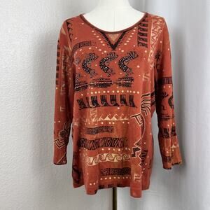 Cactus Bay Top Womens XXL Orange/Red Stud Southwestern Boho Artsy Earthy